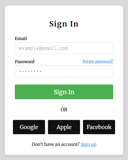 picture of sign in form